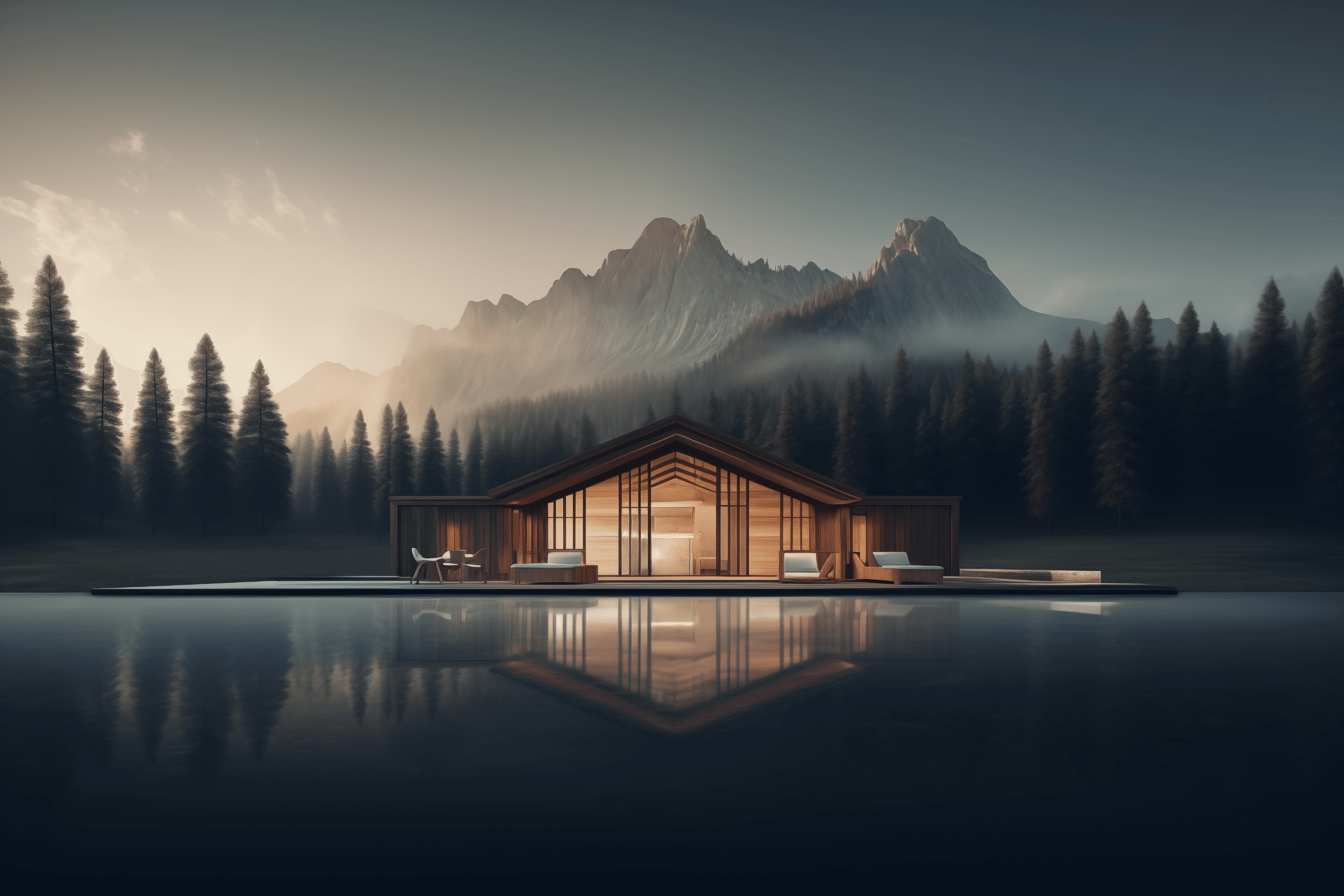 Mountains and forests with two spaces